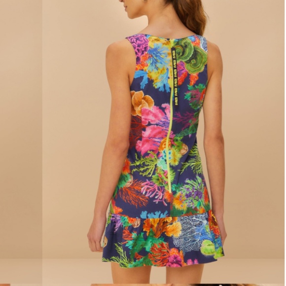 NWT FARM RIO Coral Vibrant Garden Sleeveless Mini Dress SIZE L - Picture 2 of 6